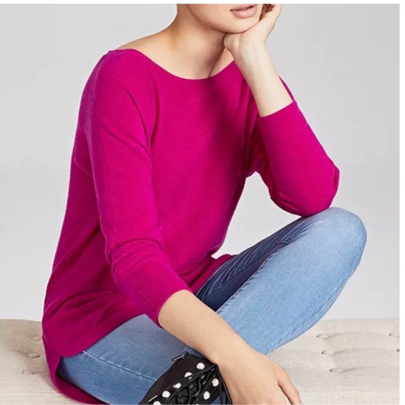 Charter Club Sweaters - CHARTER CLUB Boat Neck Shirttail Hem Cashmere Tunic Sweater PURPLE SIZE LARGE